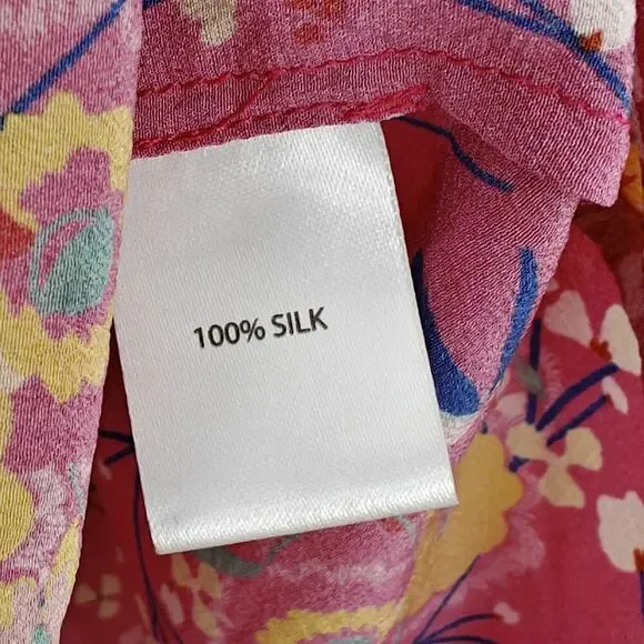 Saloni Chloe Silk Floral Blouse Top Size 4 Pink Button Front Ruffles Feminine - Picture 12 of 14